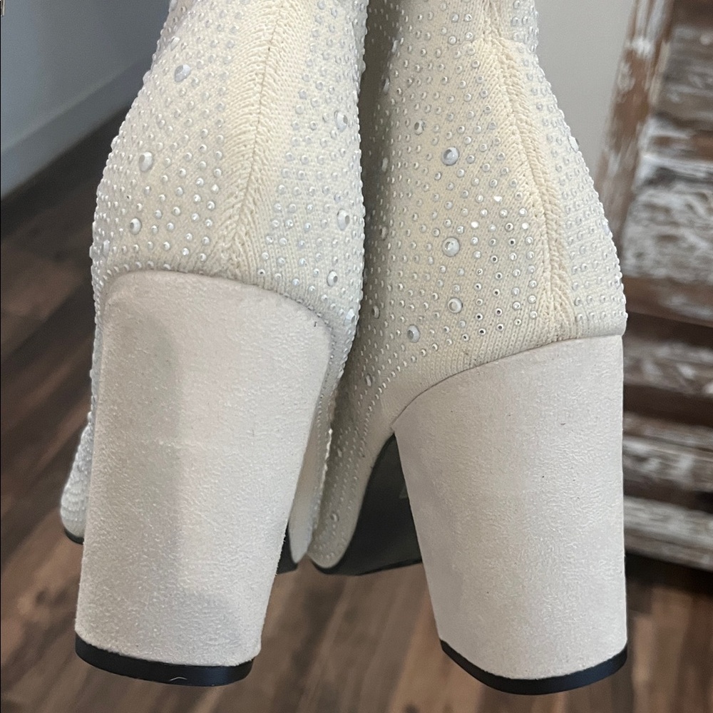 MIA White Rhinestone Heeled Boots - Picture 4 of 5